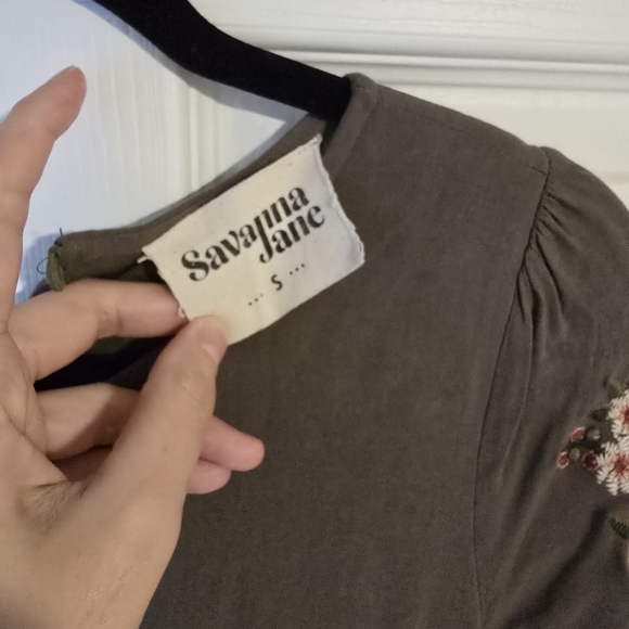 Savanna Jane Olive Green Long Sleeve Floral Embroidered Dress - Picture 2 of 2